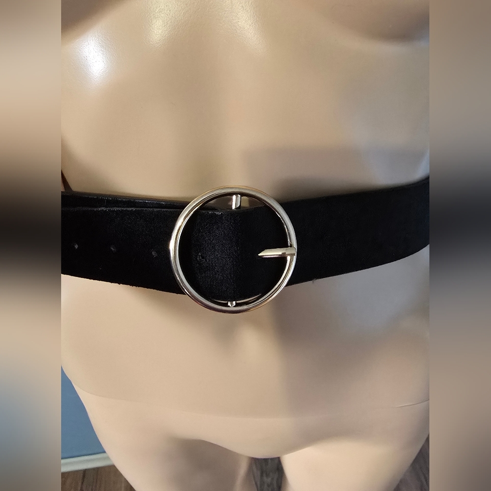 Black Suede Belt with Silver Buckle